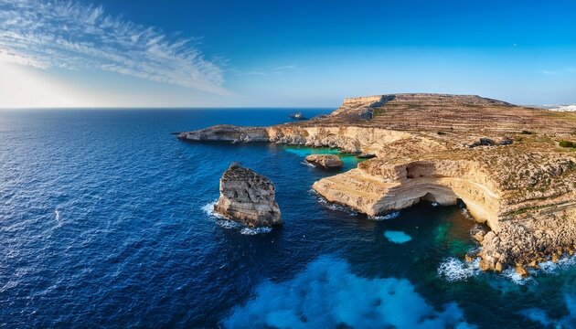 ix xini gozo malta serene aerial view of rocky coastline with rugged terrain and blue water in natural landscape