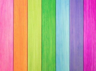 Obraz premium Colorful wooden planks arranged in vertical stripes showing a range of hues from orange to purple