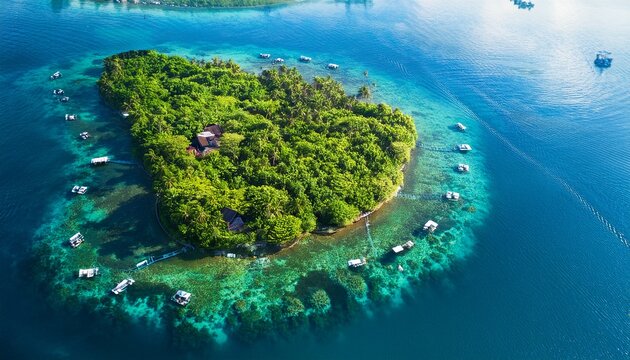 futuristic underwater farm with coral reef and lush green trees aerial view