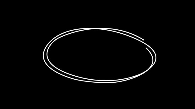 Hand-drawn animated circle scribble overlay on black background, for creative editing, animation doodle, 4k motion video animated.