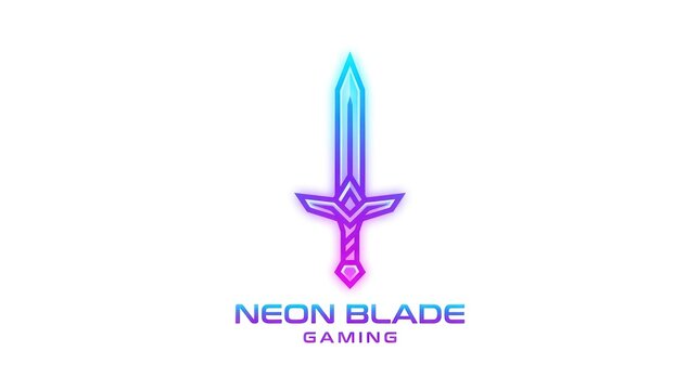 Glowing neon sword symbol on white background gaming icon