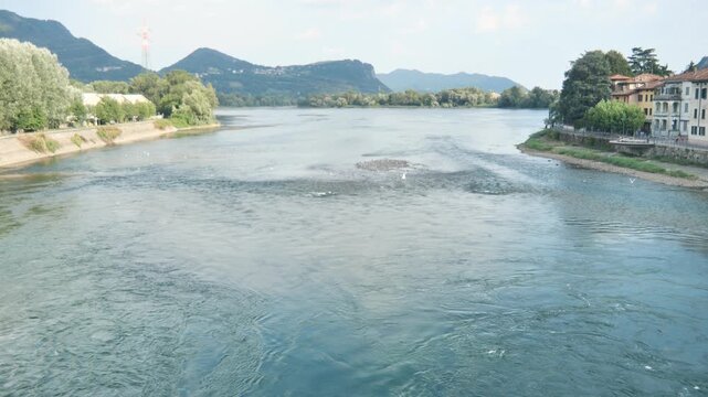 Adda River landscape in Olginate, Lecco, Italy