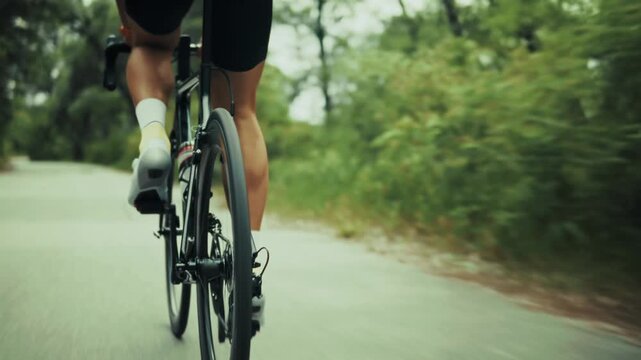 Cyclist Riding Road Bike On Asphalt Road. Sports Training Endurance 