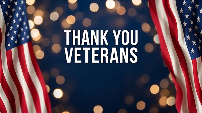 Thank you veterans message on a festive background with american flags for veterans day celebration