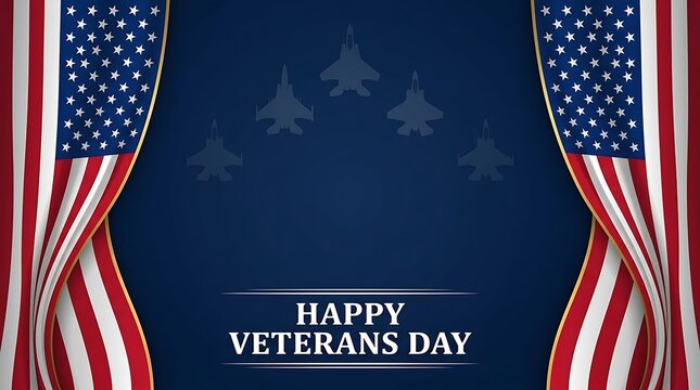 Happy veterans day background with american flags and stars for patriotic holiday celebration and memorial tribute