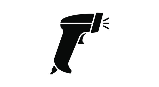 Barcode scanner depiction in a flat black silhouette reader retail