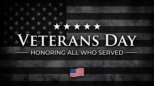 Veterans day background featuring a dark american flag design and text honoring all who served our country