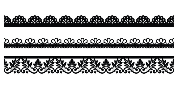 A collection of elegant decorative elements including a lace border set vector design featuring intricate floral and geometric patterns for creative projects