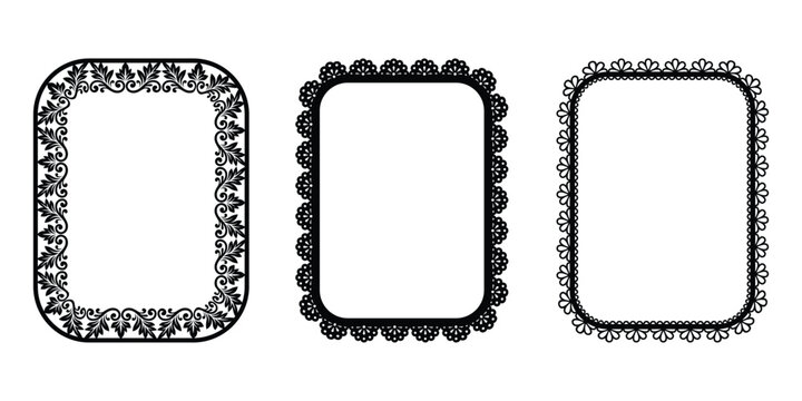 A collection of decorative rectangular frames featuring a lace border set vector design perfect for elegant wedding invitations and creative scrapbooking projects