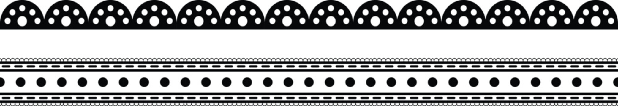 Lace horizontal border set with black eyelet and dotted trim.