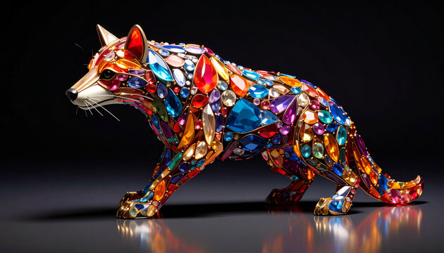 Gemstone Fox Sculpture on Reflective Surface