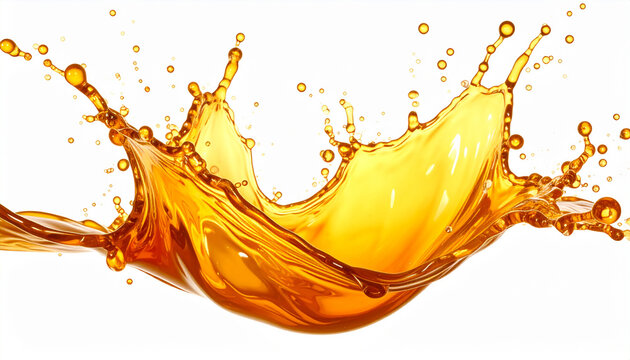 Golden liquid splash with droplets abstract motion