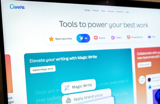 Mexico city, mexico, 03 13 2026, canva website displaying magic write ai writing tools