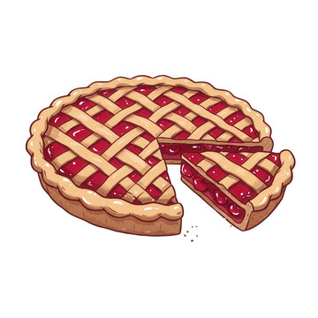 Delicious cherry pie with a slice removed isolated on transparent background
