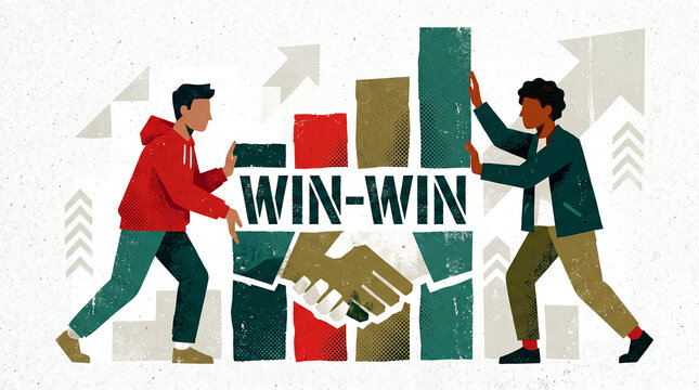win-win solution strategy concept Graphic poster style illustration