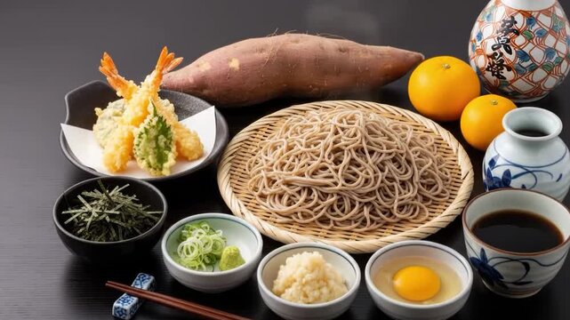 Traditional japanese soba noodle meal set