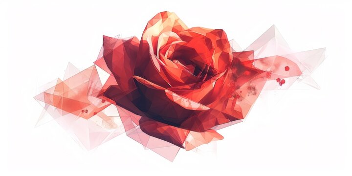 Red rose forming geometric low poly crystal shards