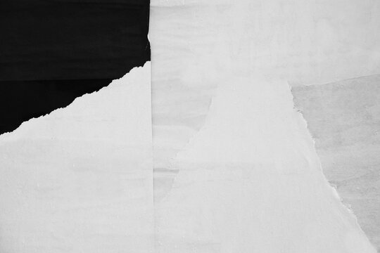 Old ripped torn black and white fly posters textures backgrounds grunge creased crumpled paper vintage collage placards square empty space for text	