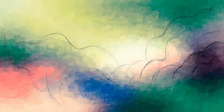 Abstract Watercolor Strokes With Dark Scribble Lines