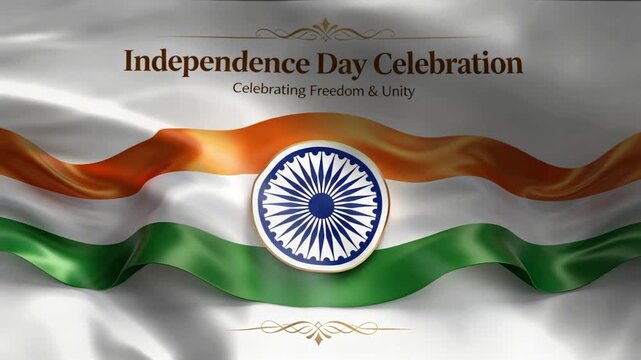 Indian Independence Day celebration background with waving flag and Ashoka Chakra symbolizing freedom and unity for national holidays and commercial use