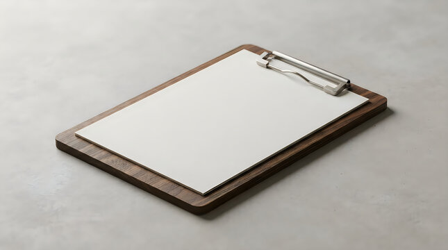 Clean wooden clipboard with blank sheet for professional mockup clipboard stationery business