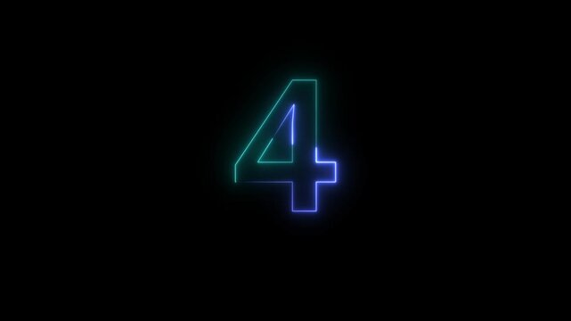 Glowing neon 8 to 0 number five with a dual color gradient of teal and blue isolated on a black background for digital countdowns and numeric