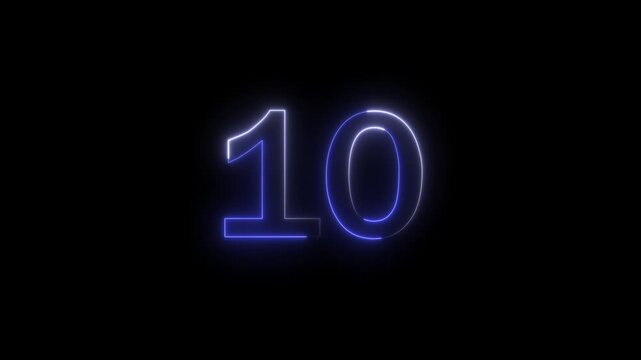 Double digit 15 to 0 number twelve glowing with neon light effect in purple and white colors centered on a solid black background for digital display
