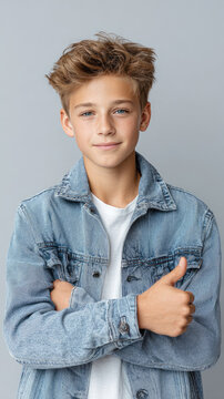 Young boy smiling, giving thumbs up gesture, conveying approval, success, and positive emotions, feeling confident and happy, expressing agreement and satisfaction