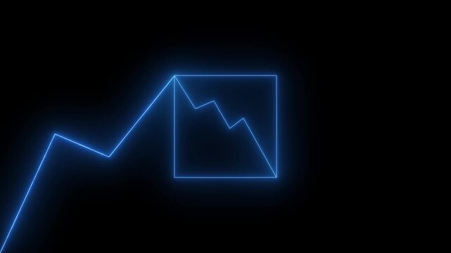 Glowing neon line graph illustrating a volatile journey within a confined space, followed by a sharp upward breakout. A visual metaphor for persistence and eventual growth beyond limitations.