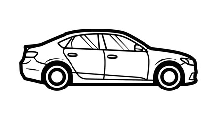 Fototapeta premium Vector illustration of black and white line art drawing of a sedan car on a transparent background