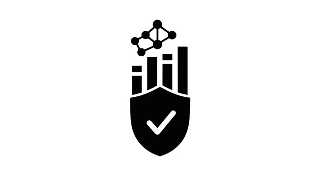 Vector illustration of data security and analytics shield icon on a transparent background