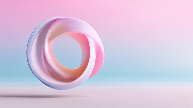Abstract pastel loop animation featuring a surreal twisted torus with a colorful gradient, perfect for creating a relaxing, calm, and satisfying visual experience