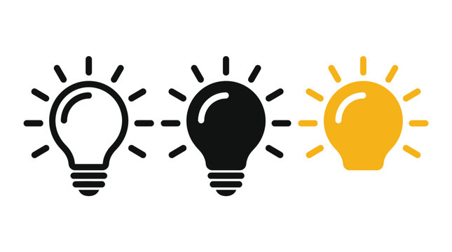 Light bulb icon. Idea symbol. Electric lamp vector illustration. Electric power sign. Shining light bulb pictogram.