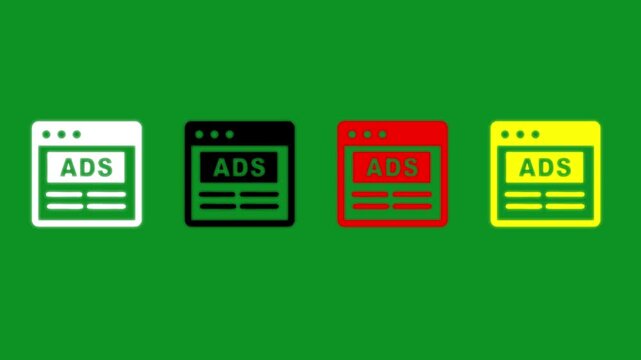 Animated advertisement browser icons appearing on green screen background.