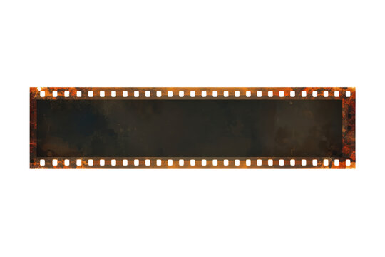 Dark weathered photographic film strip isolated on transparent background