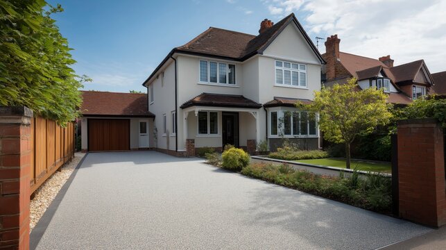 Title and idea: A modern UK terrace house with a brand new resin driveway showcases a clean and welcoming exterior upgrade that enhances curb appeal and creates a stylish first impression.
