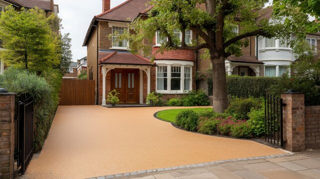 Title and idea: A modern UK terrace house with a brand new resin driveway showcases a clean and welcoming exterior upgrade that enhances curb appeal and creates a stylish first impression.
