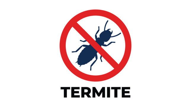 Termite silhouette inside a red prohibited circle graphic illustration for professional pest control service branding projects