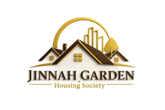 Three dimensional golden real estate logo design featuring residential houses and modern city skyline elements with textured tree icon against white background showcases sophisticated three