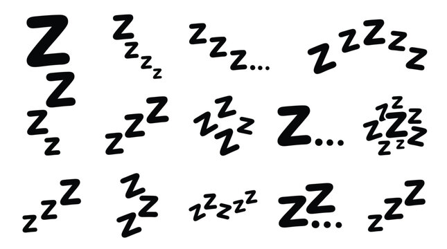 Black hand drawn sleeping letter z symbols isolated on white background as creative vector illustration