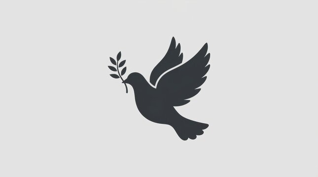 Minimalist flying dove silhouette with an olive branch symbol representing hope and celebration for international peace day