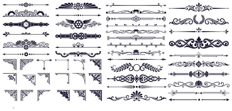 Collection of ornate industrial style gear dividers and vintage Asian inspired patterns.