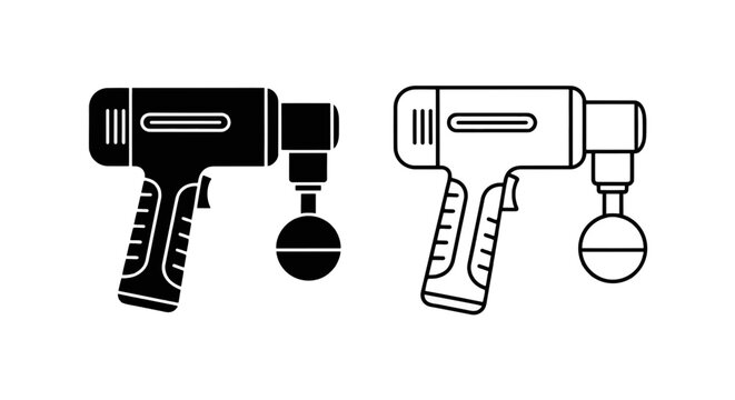 Vector illustration of massage gun icon set, handheld percussion therapy device, vector on a transparent background