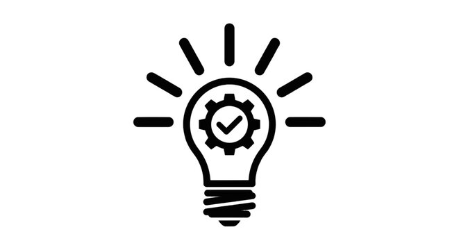 Vector illustration of light bulb with gear and check mark icon on a transparent background