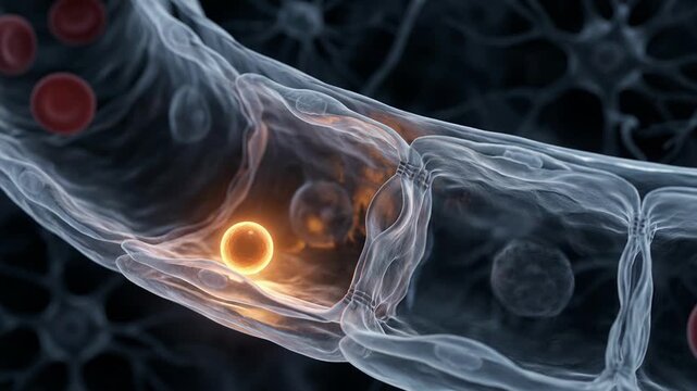 Glowing nanoparticle traveling inside a brain capillary vessel