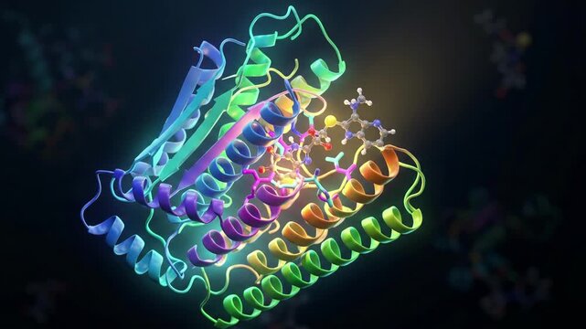 Drug molecule docking into the binding pocket of a protein