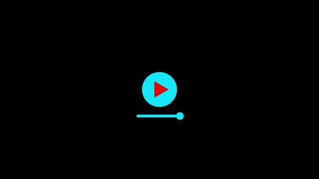 Play button with progress slider on animation black background.