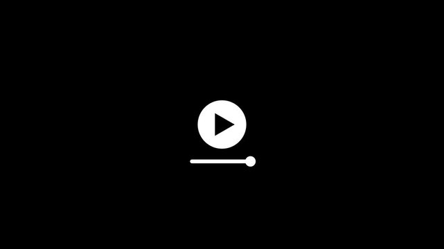 Play button with progress slider on animation black background.