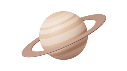 3D Saturn planet with rings isolated on white background, beige striped gas giant illustration © PNG CREATOR