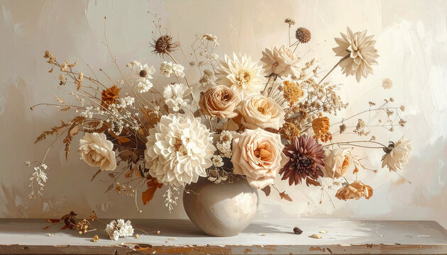 Elegant Dried Flower Arrangement in a Ceramic Vase